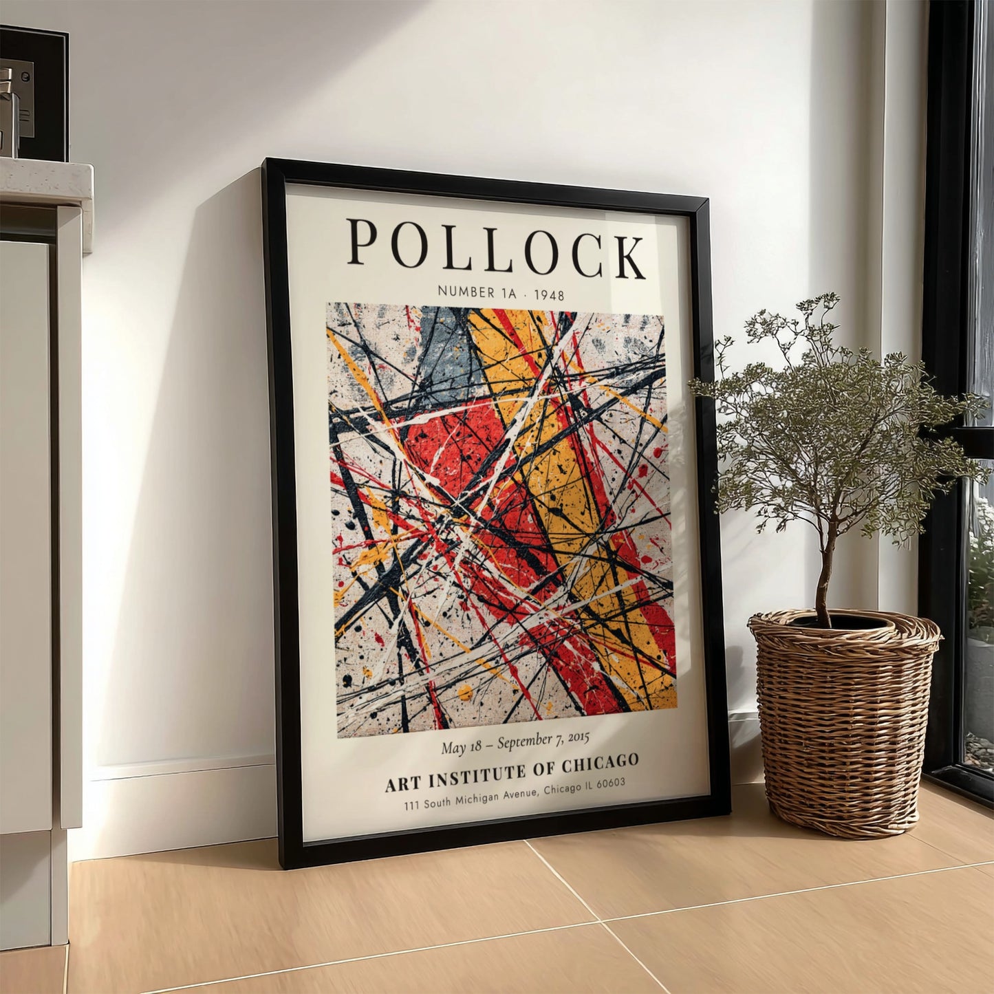 Wall art poster featuring Jackson Pollock Number 1A 1948 with black yellow red splatters