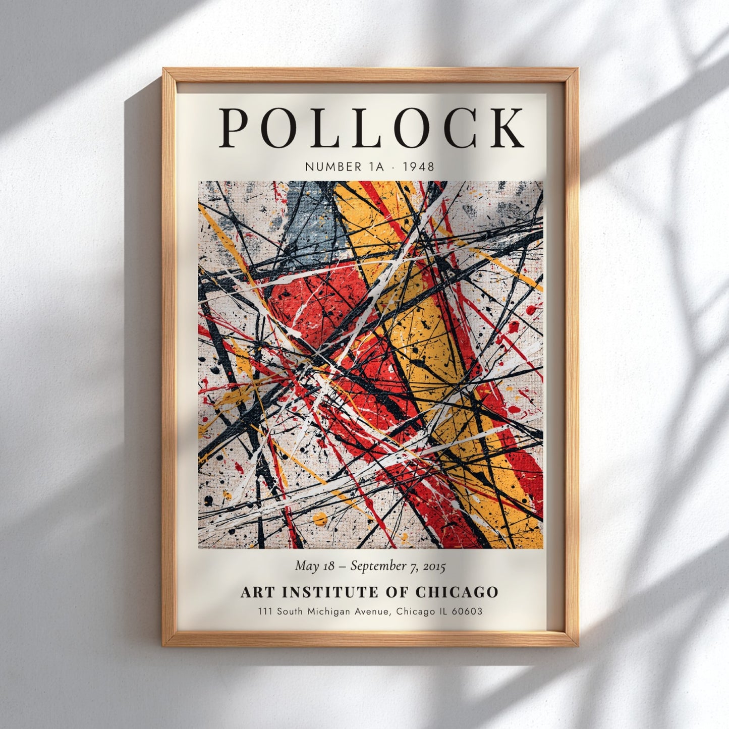 Wall art poster featuring Jackson Pollock Number 1A 1948 with black yellow red splatters