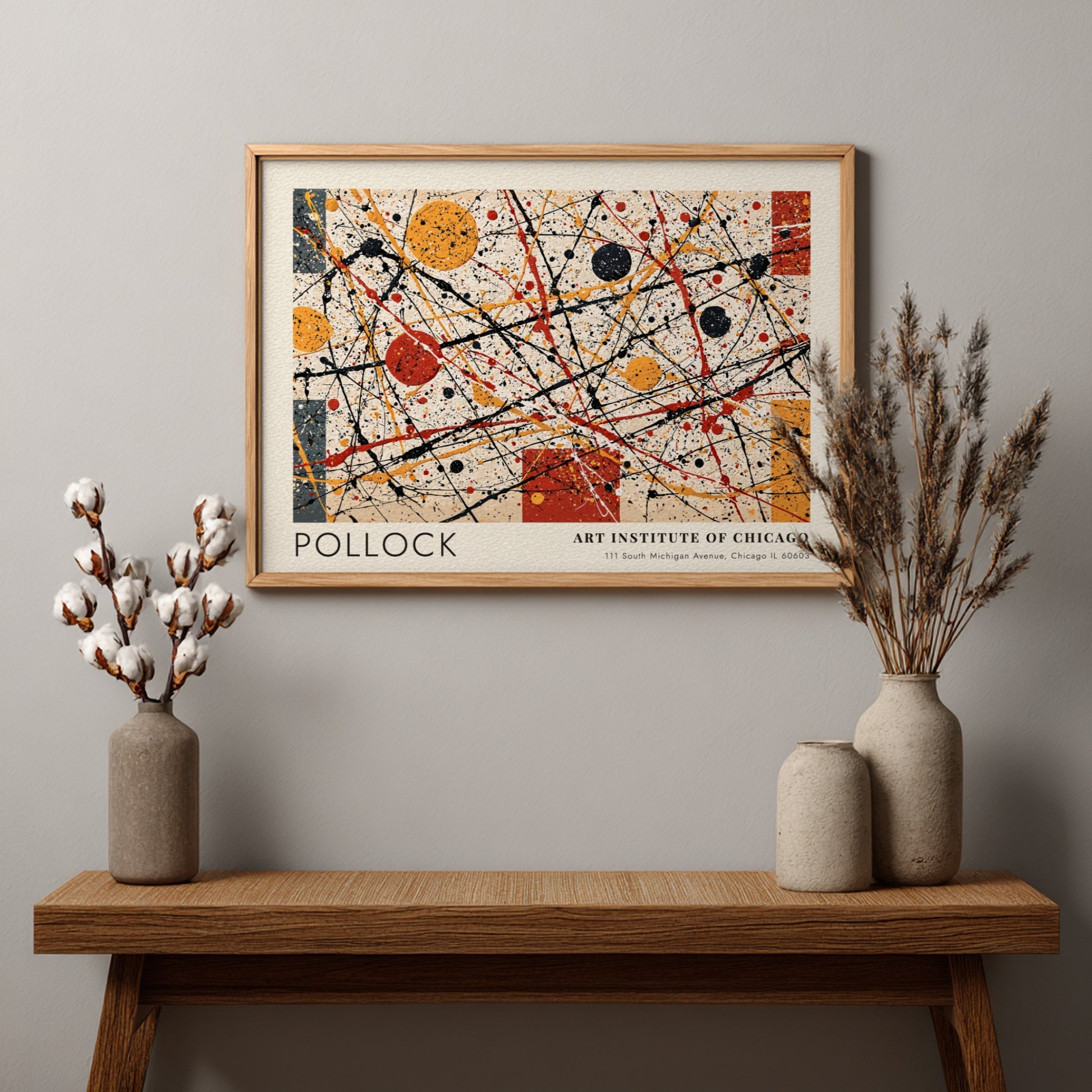 Wall art poster featuring Jackson Pollock Number 1A abstract splatters and geometric shapes.