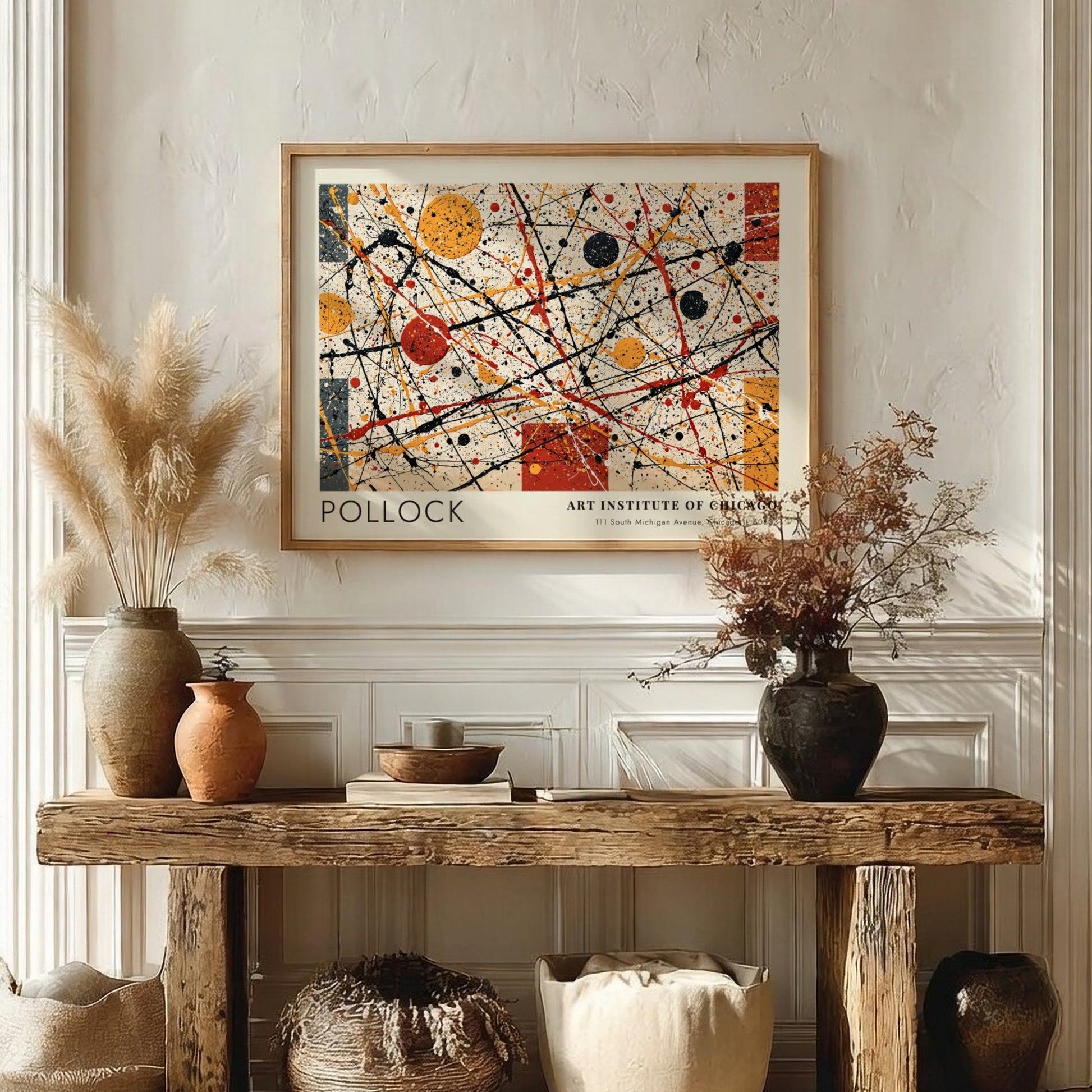 Wall art poster featuring Jackson Pollock Number 1A abstract splatters and geometric shapes.