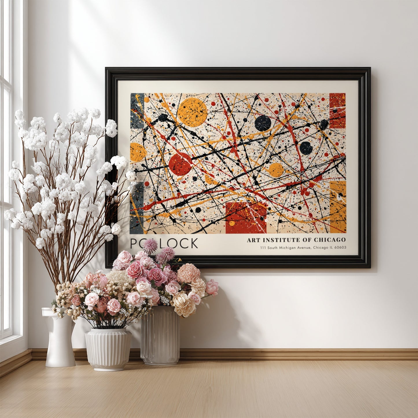Wall art poster featuring Jackson Pollock Number 1A abstract splatters and geometric shapes.