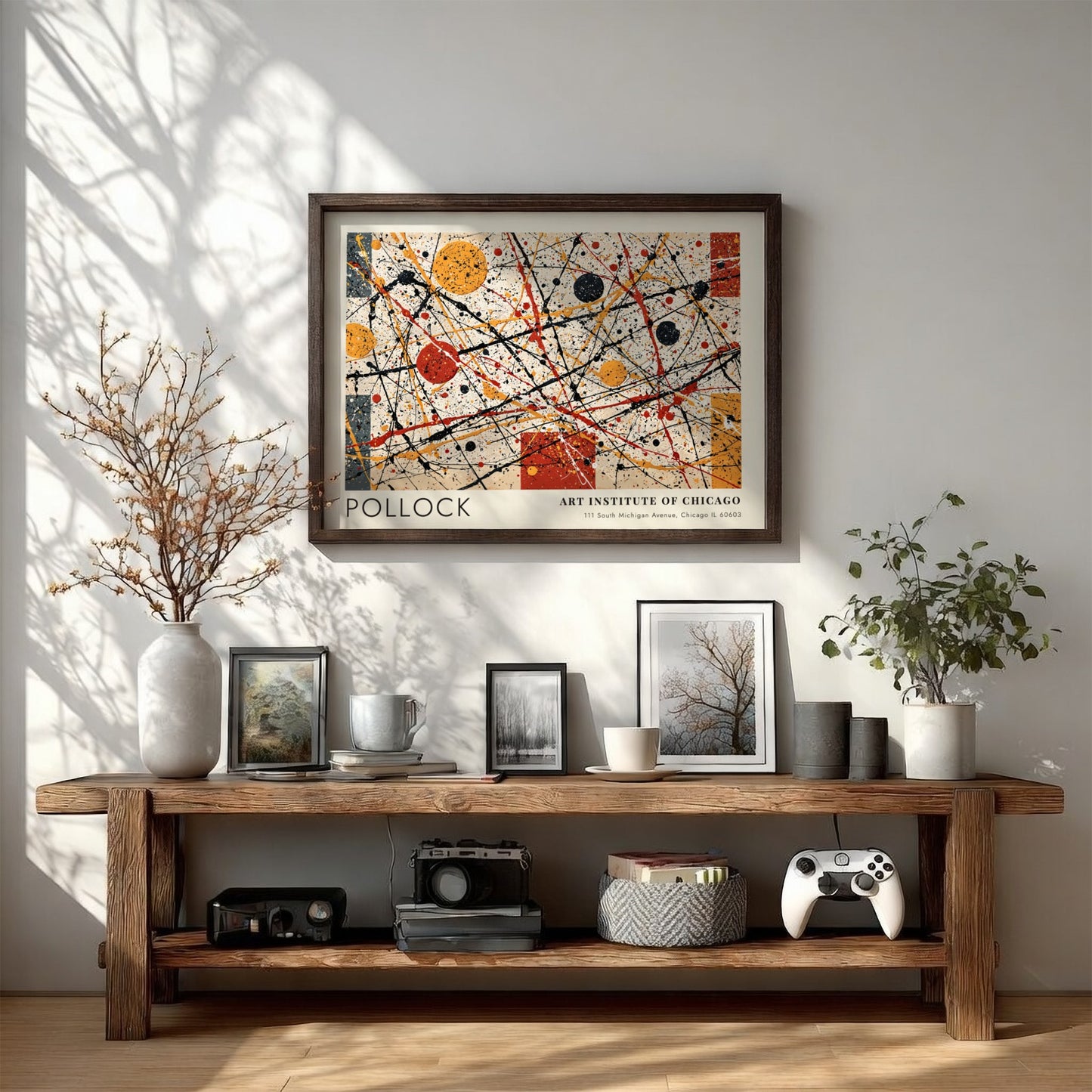 Wall art poster featuring Jackson Pollock Number 1A abstract splatters and geometric shapes.
