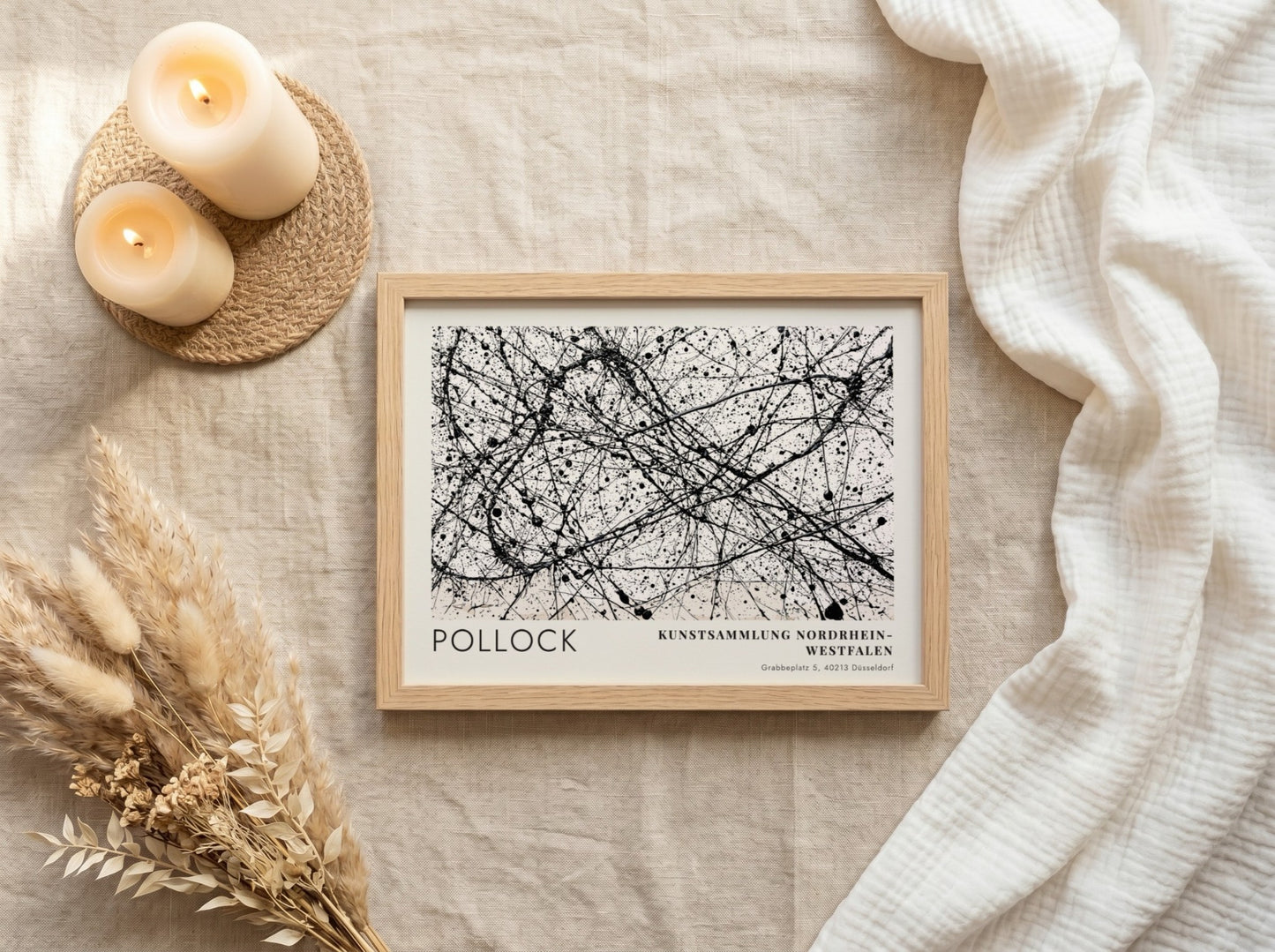 Wall art poster featuring Jackson Pollock Number 32 abstract black ink drip painting.