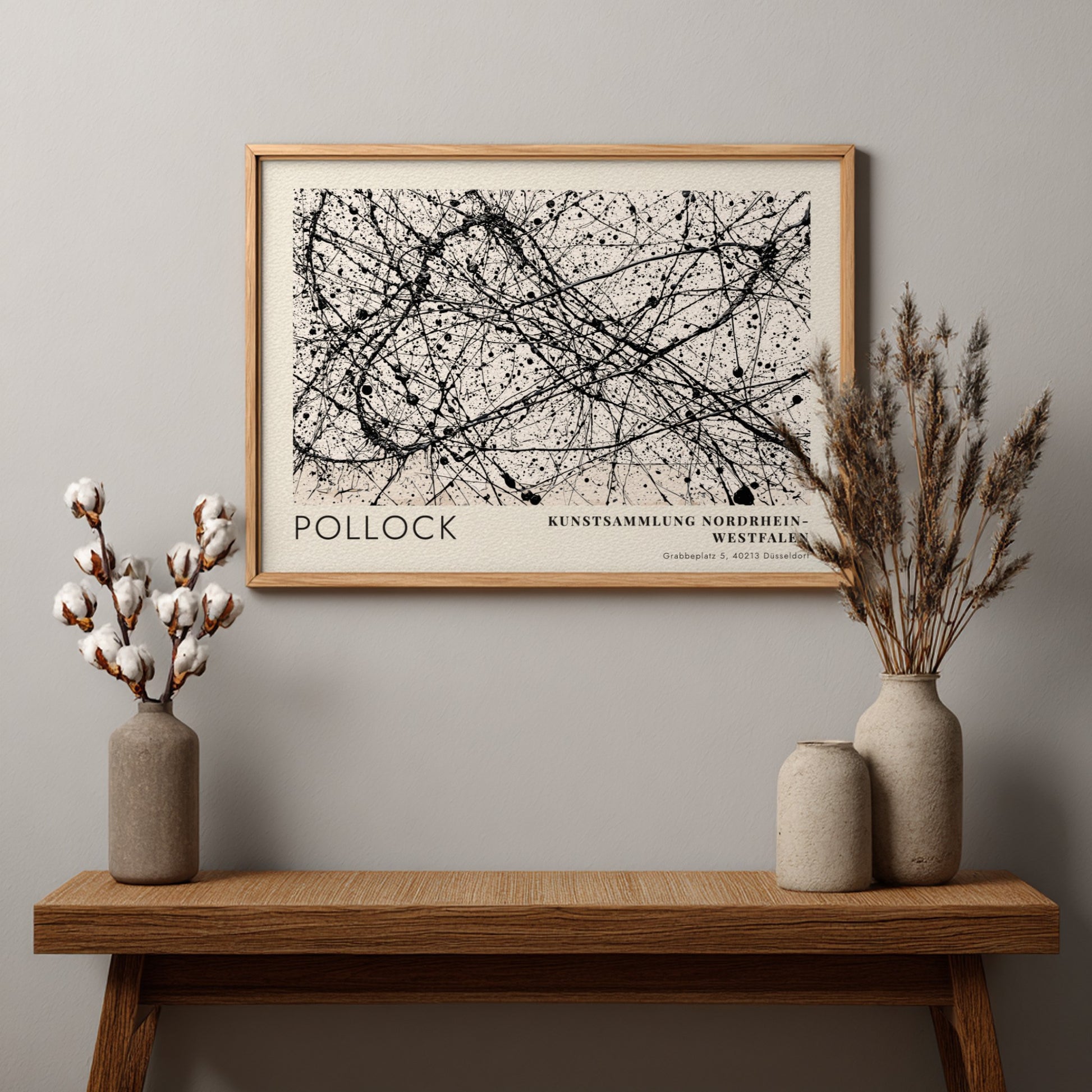 Wall art poster featuring Jackson Pollock Number 32 abstract black ink drip painting.