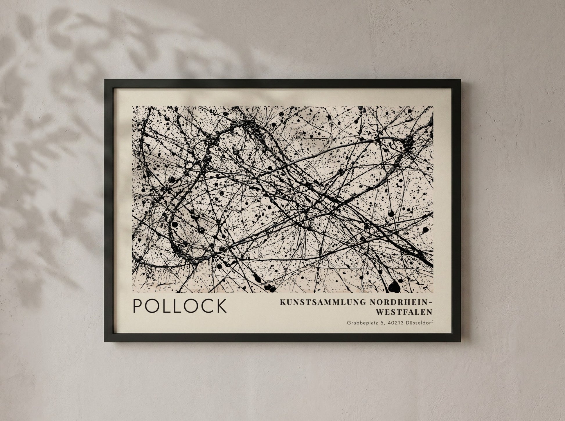 Wall art poster featuring Jackson Pollock Number 32 abstract black ink drip painting.