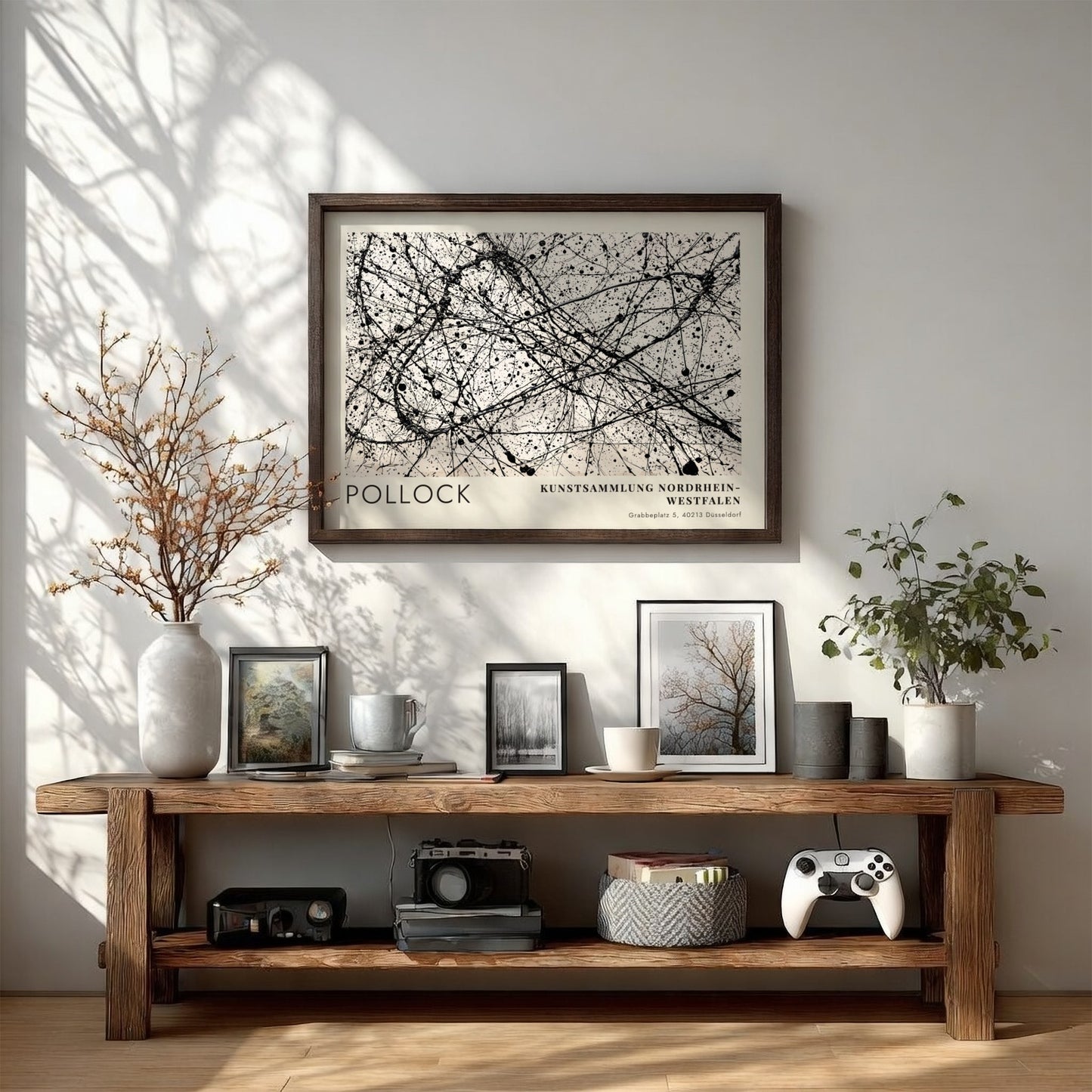 Wall art poster featuring Jackson Pollock Number 32 abstract black ink drip painting.