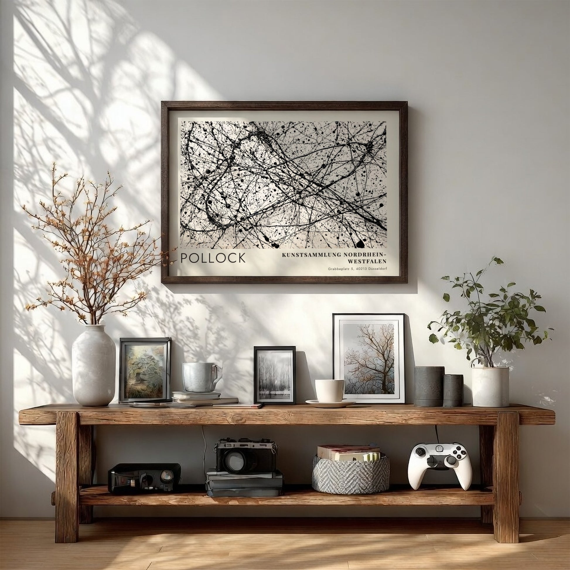 Wall art poster featuring Jackson Pollock Number 32 abstract black ink drip painting.