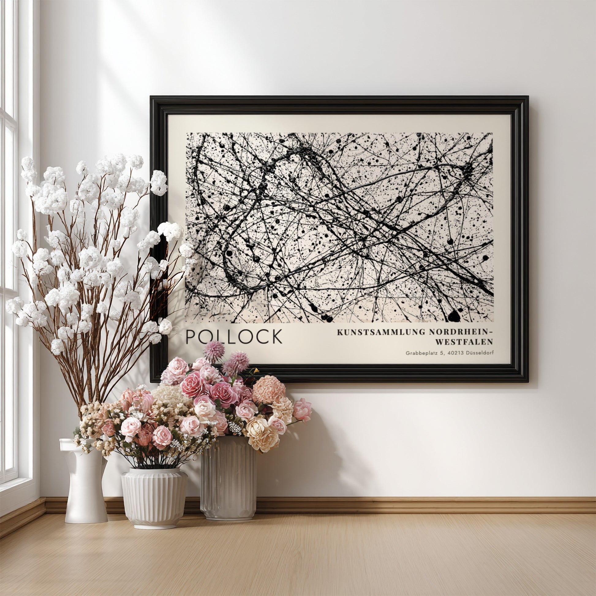 Wall art poster featuring Jackson Pollock Number 32 abstract black ink drip painting.