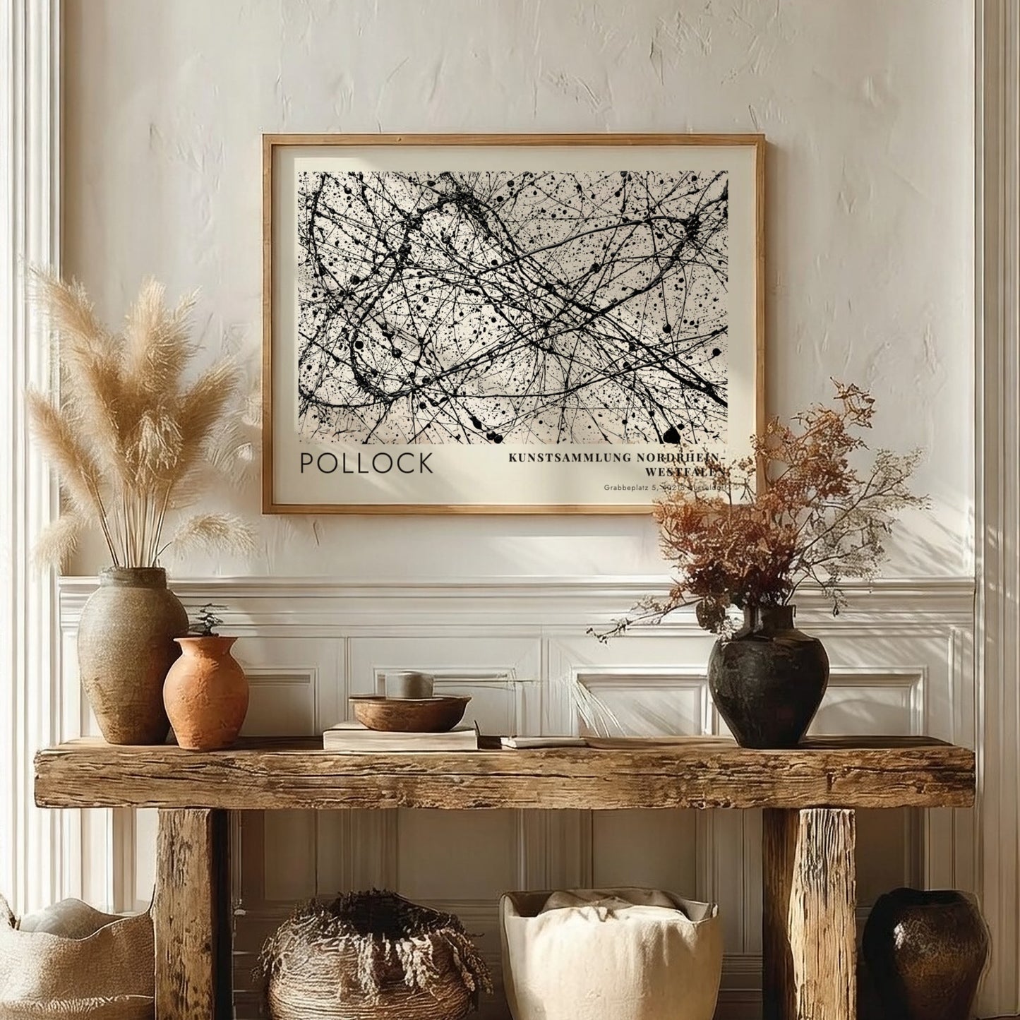 Wall art poster featuring Jackson Pollock Number 32 abstract black ink drip painting.