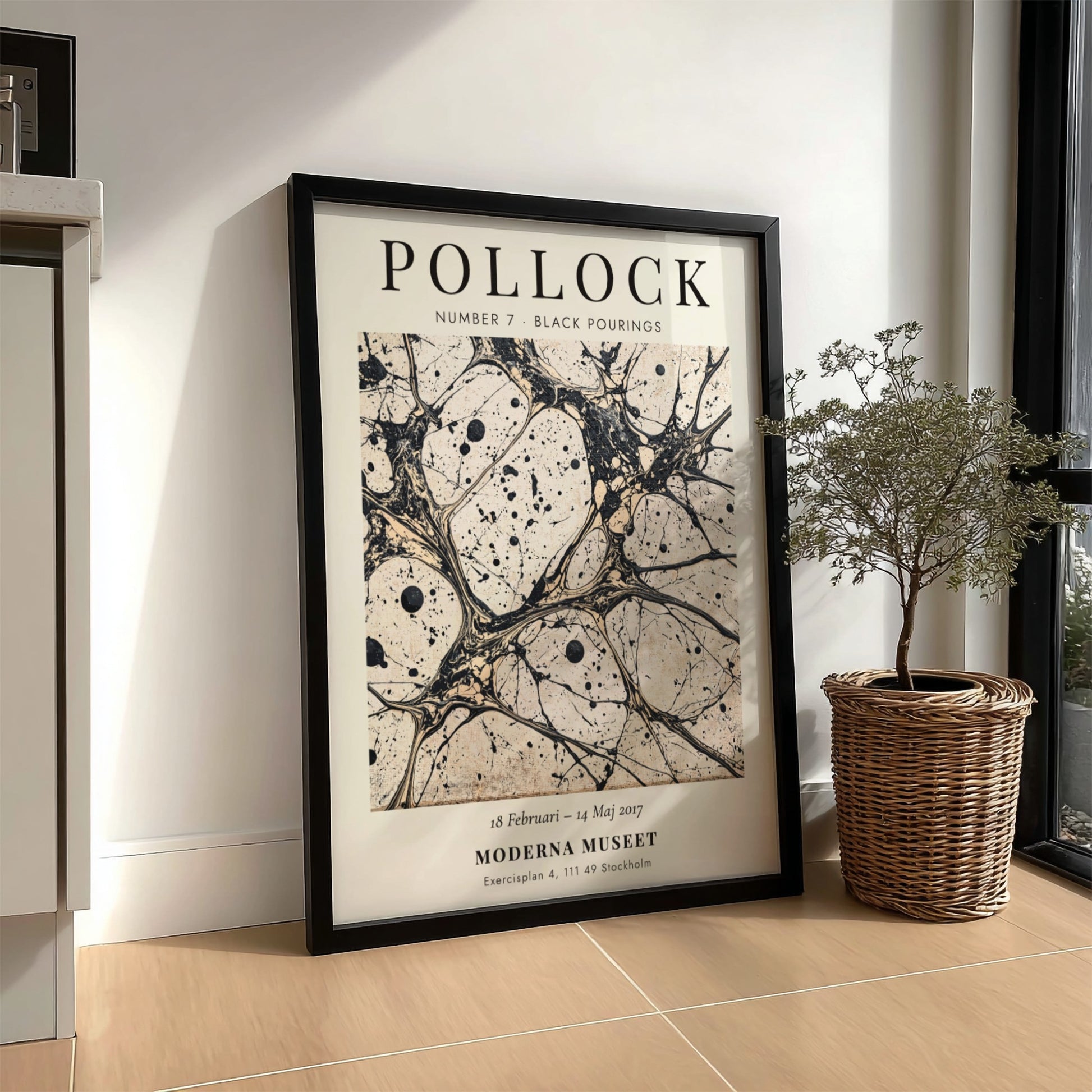 Wall art poster featuring Jackson Pollock Number 7 Black Pourings with dark ink drips
