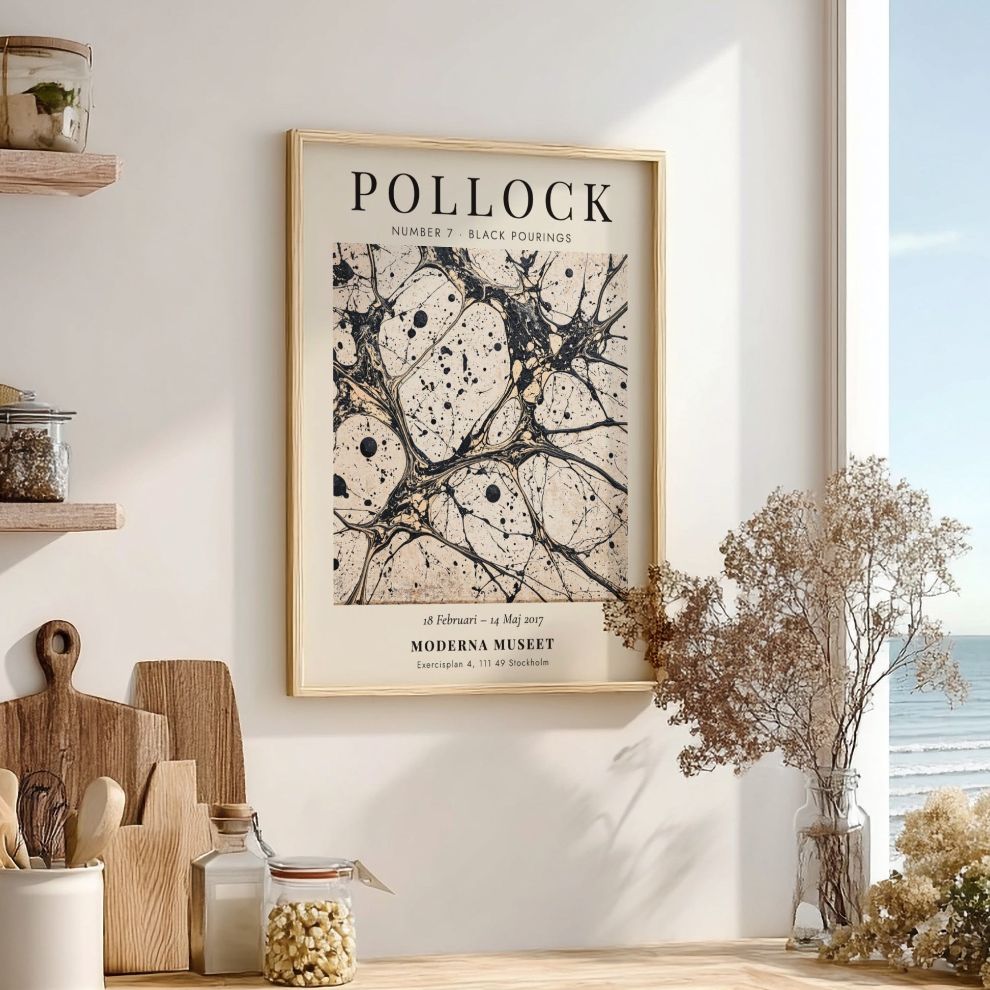 Wall art poster featuring Jackson Pollock Number 7 Black Pourings with dark ink drips