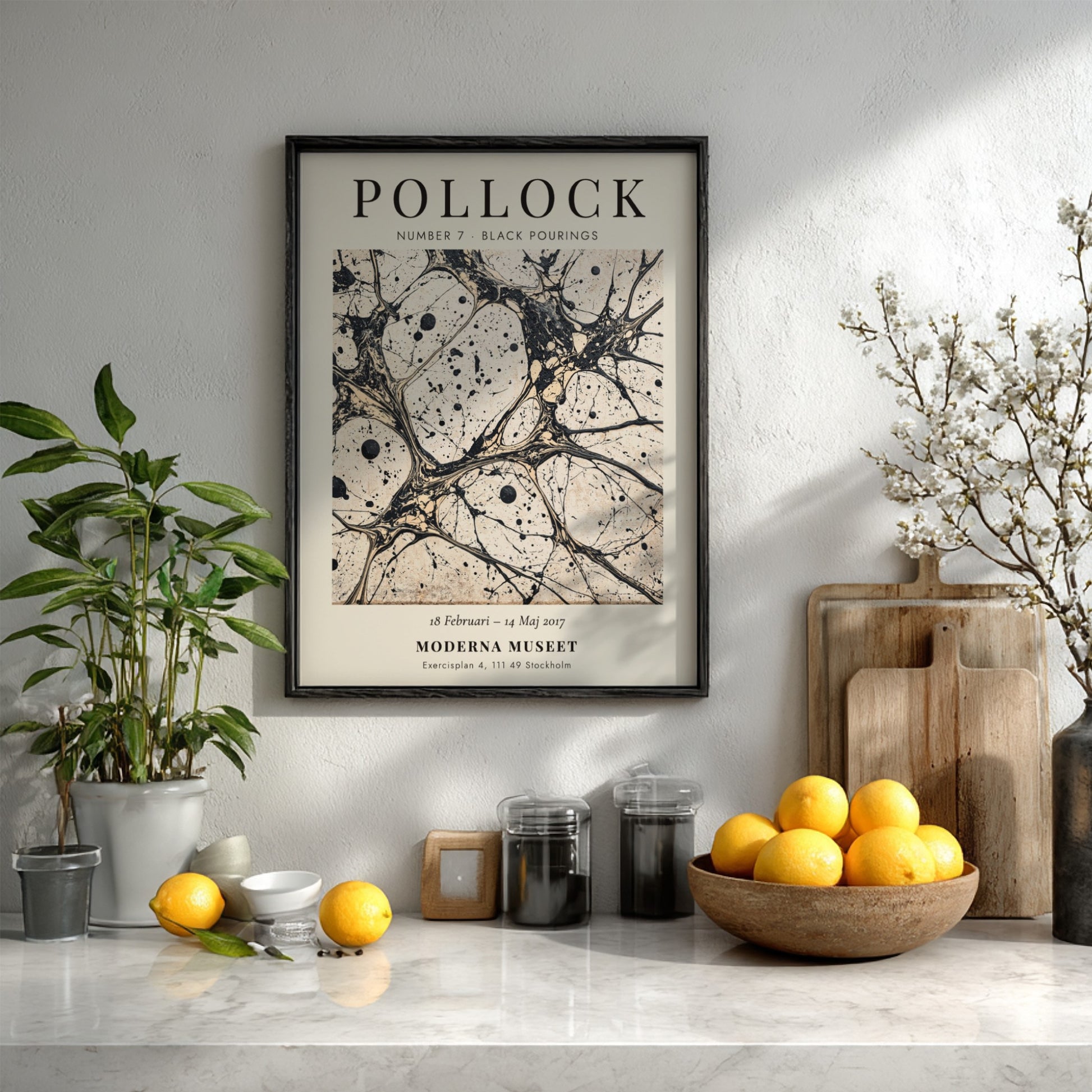 Wall art poster featuring Jackson Pollock Number 7 Black Pourings with dark ink drips