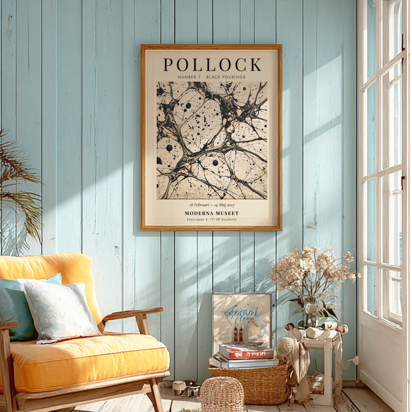 Wall art poster featuring Jackson Pollock Number 7 Black Pourings with dark ink drips