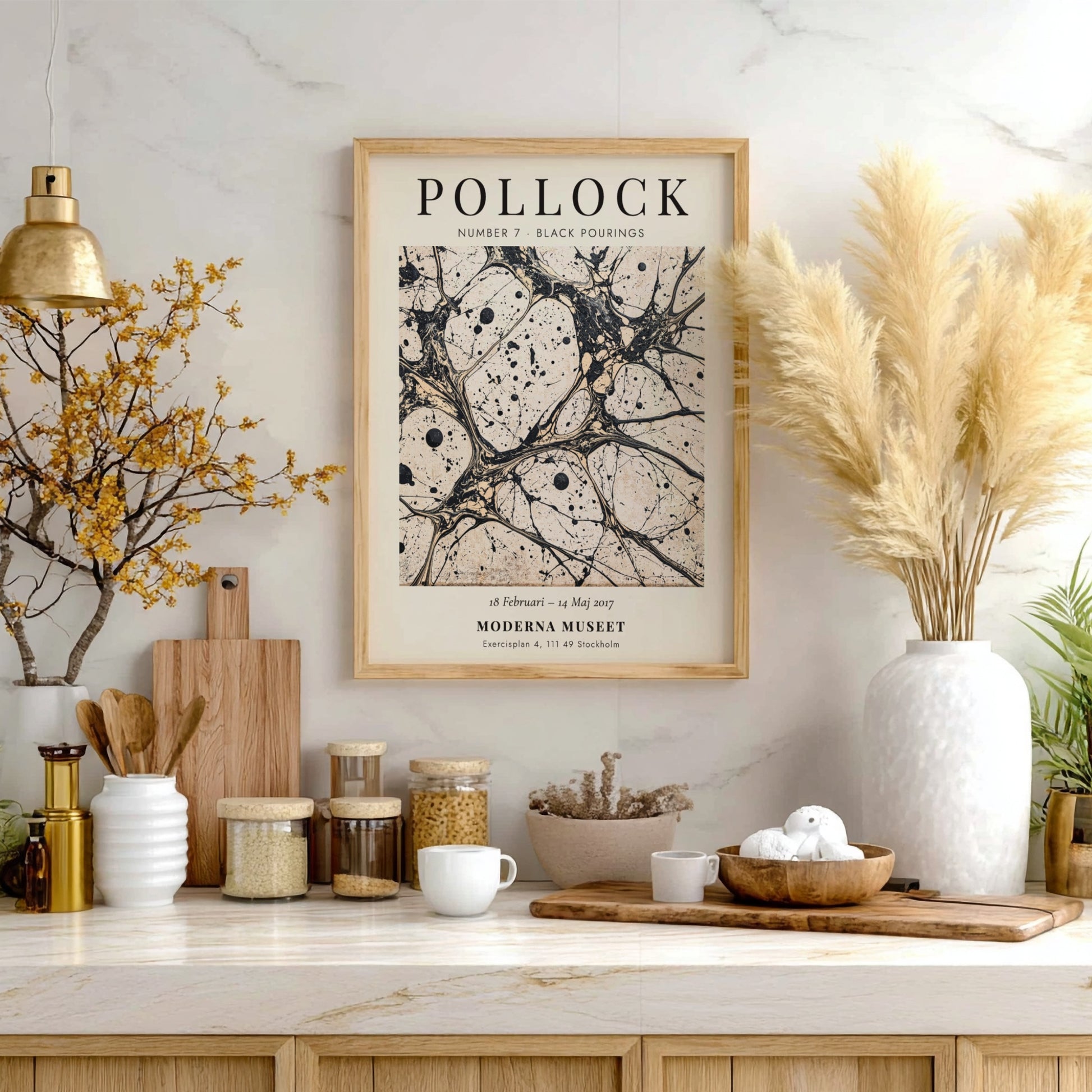 Wall art poster featuring Jackson Pollock Number 7 Black Pourings with dark ink drips