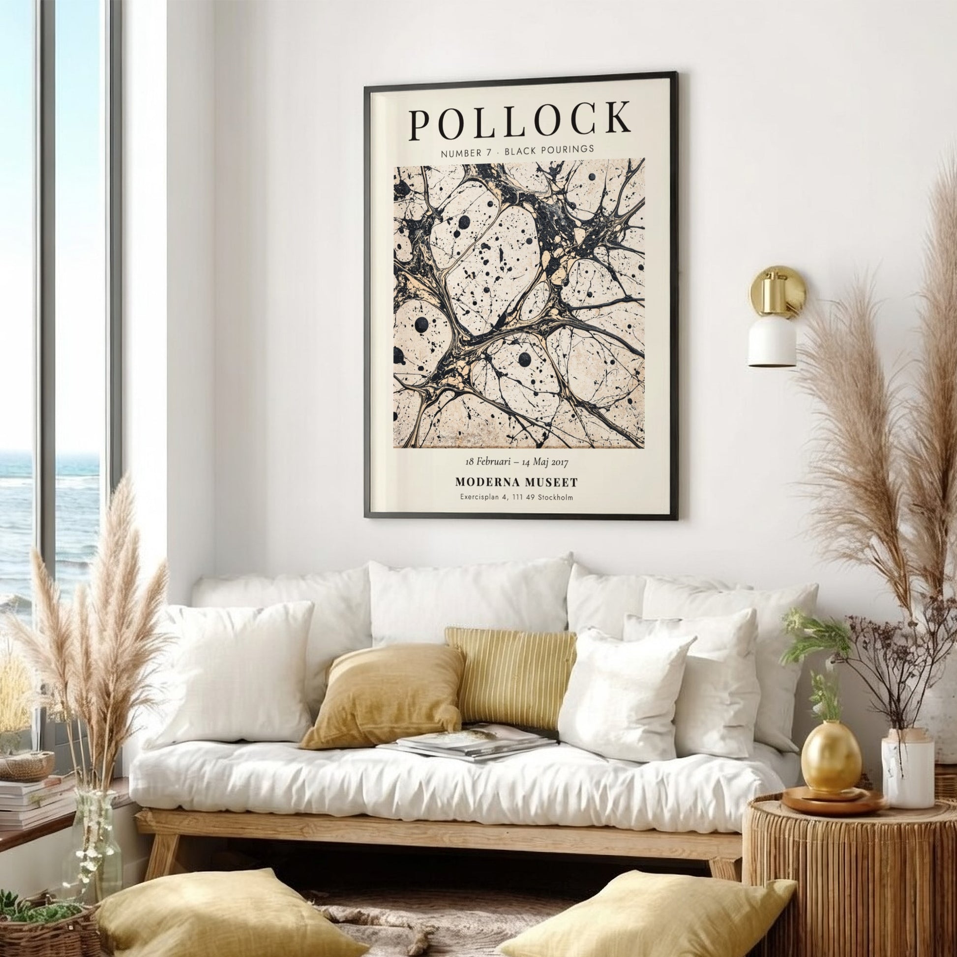 Wall art poster featuring Jackson Pollock Number 7 Black Pourings with dark ink drips