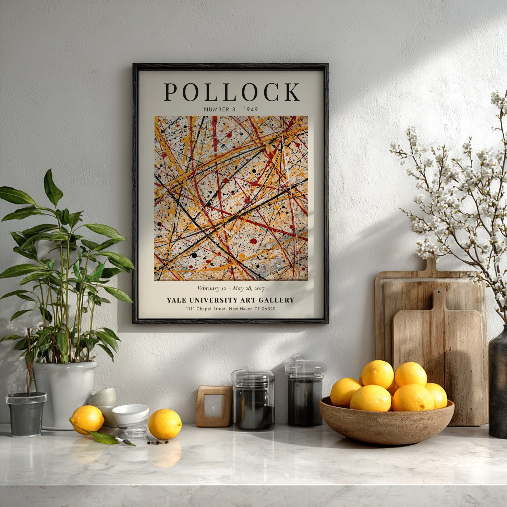 Wall art poster featuring Jackson Pollock Number 8 1949 abstract drip painting in red