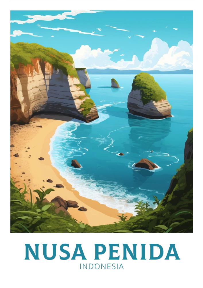 Asian NUSA PENIDA TRAVEL POSTER - RETRO BALI ART