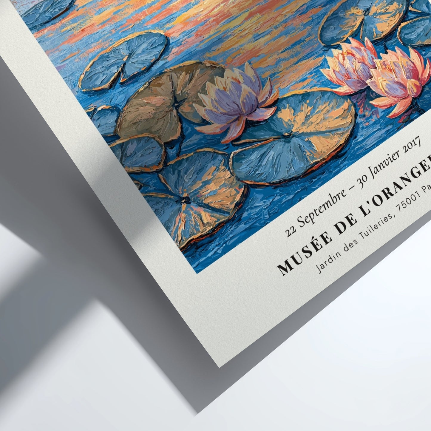 Monet inspired poster featuring L'Aube Violette with soft violet hues and lily pads