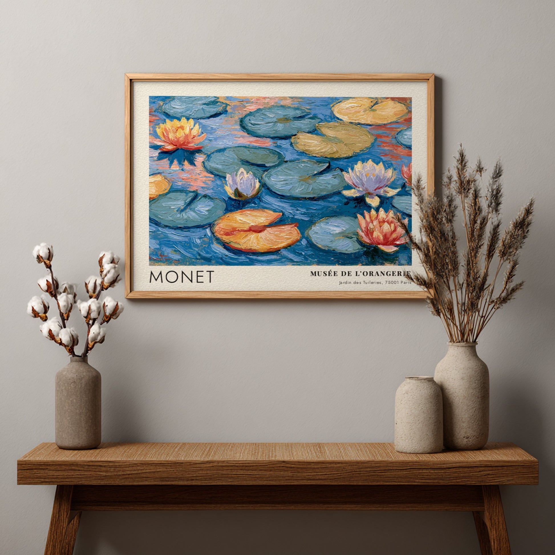 Monet wall art print featuring water lilies in vibrant colors