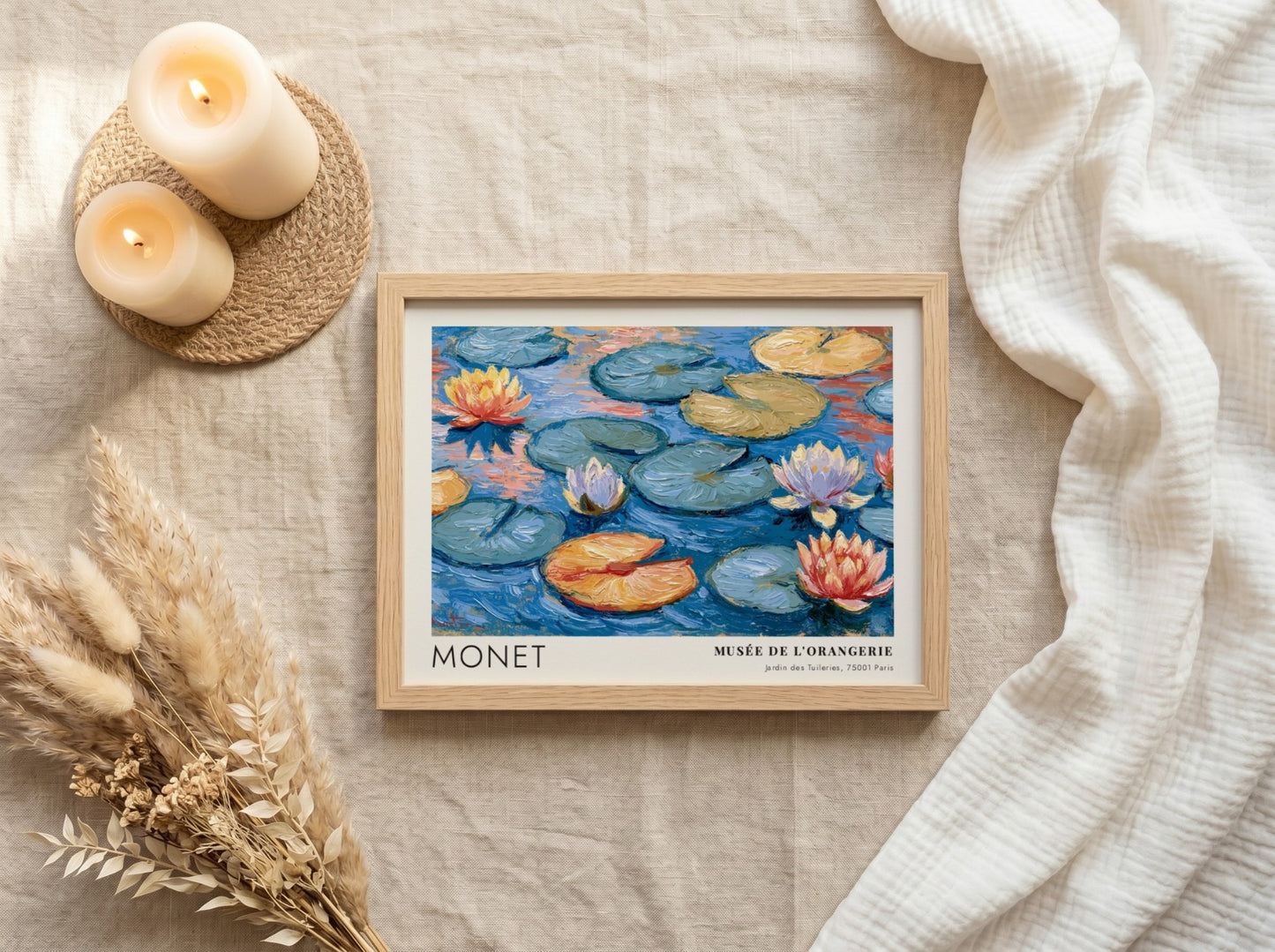 Monet wall art print featuring water lilies in vibrant colors