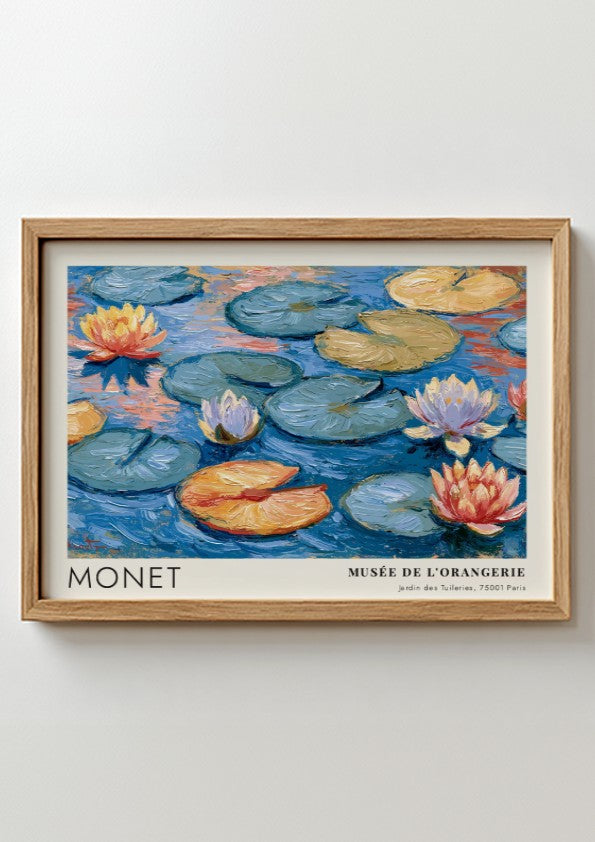Monet wall art print featuring water lilies in vibrant colors