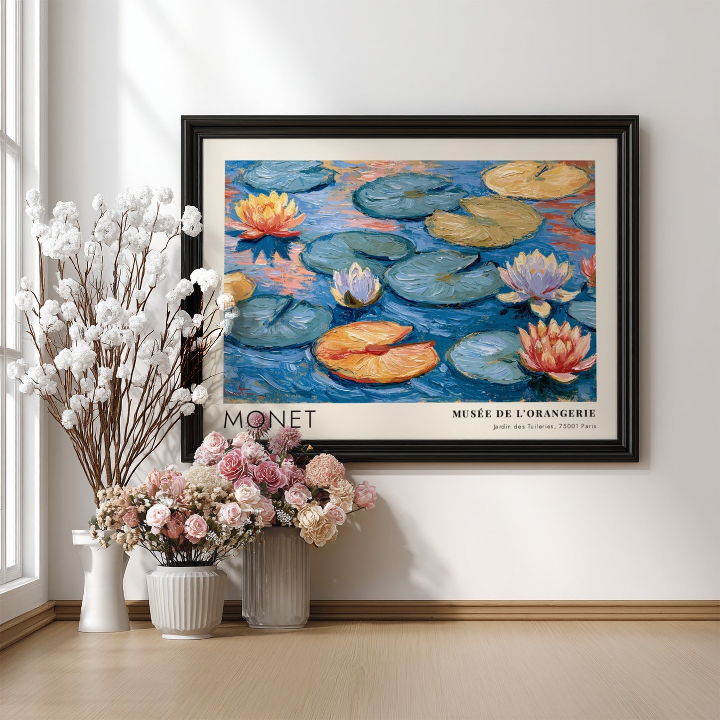Monet wall art print featuring water lilies in vibrant colors