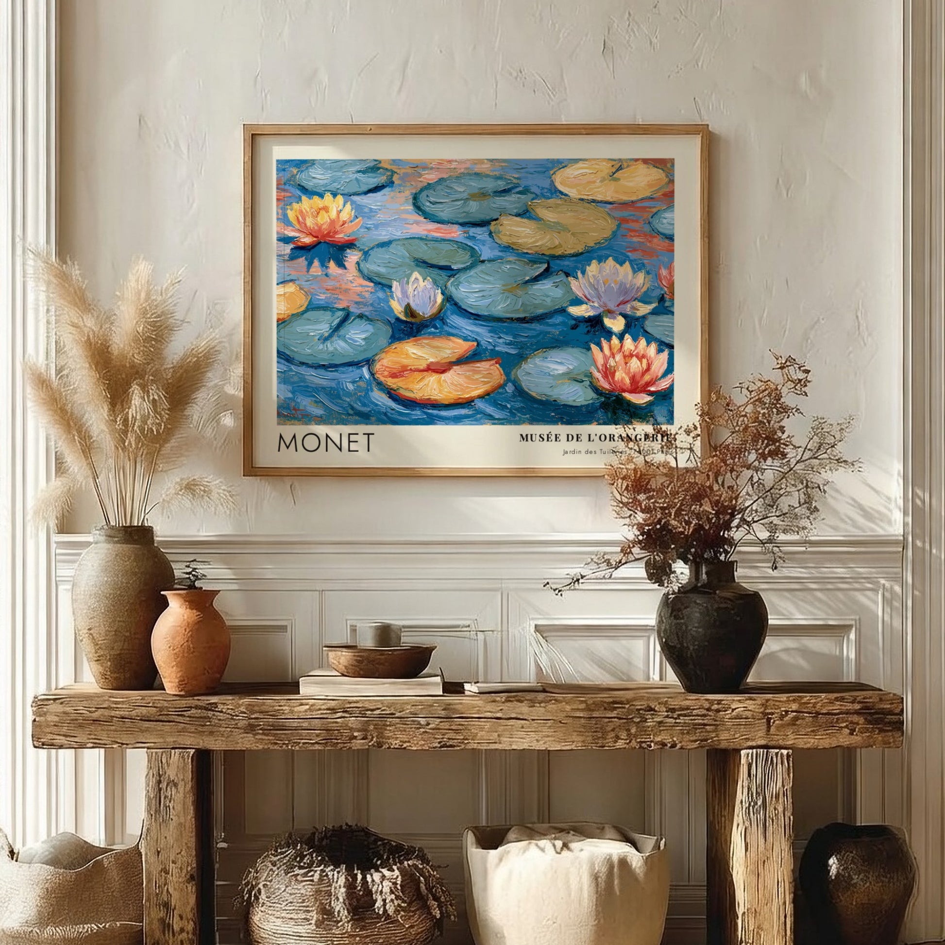 Monet wall art print featuring water lilies in vibrant colors
