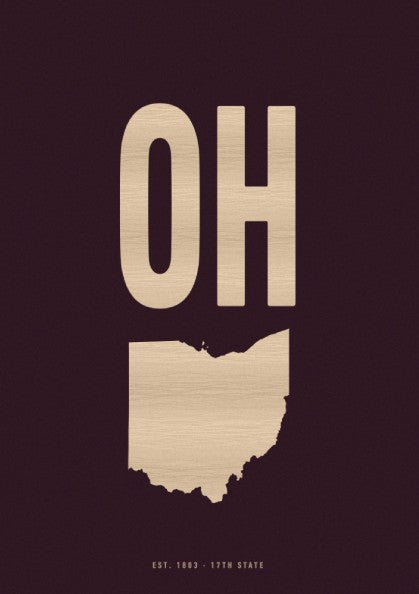 Ohio state poster featuring burgundy outline and modern design