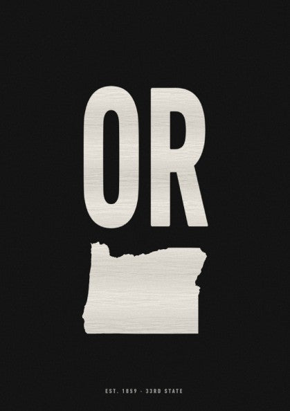 Oregon USA states poster featuring minimalist design with outline and midnight background, perfect for home