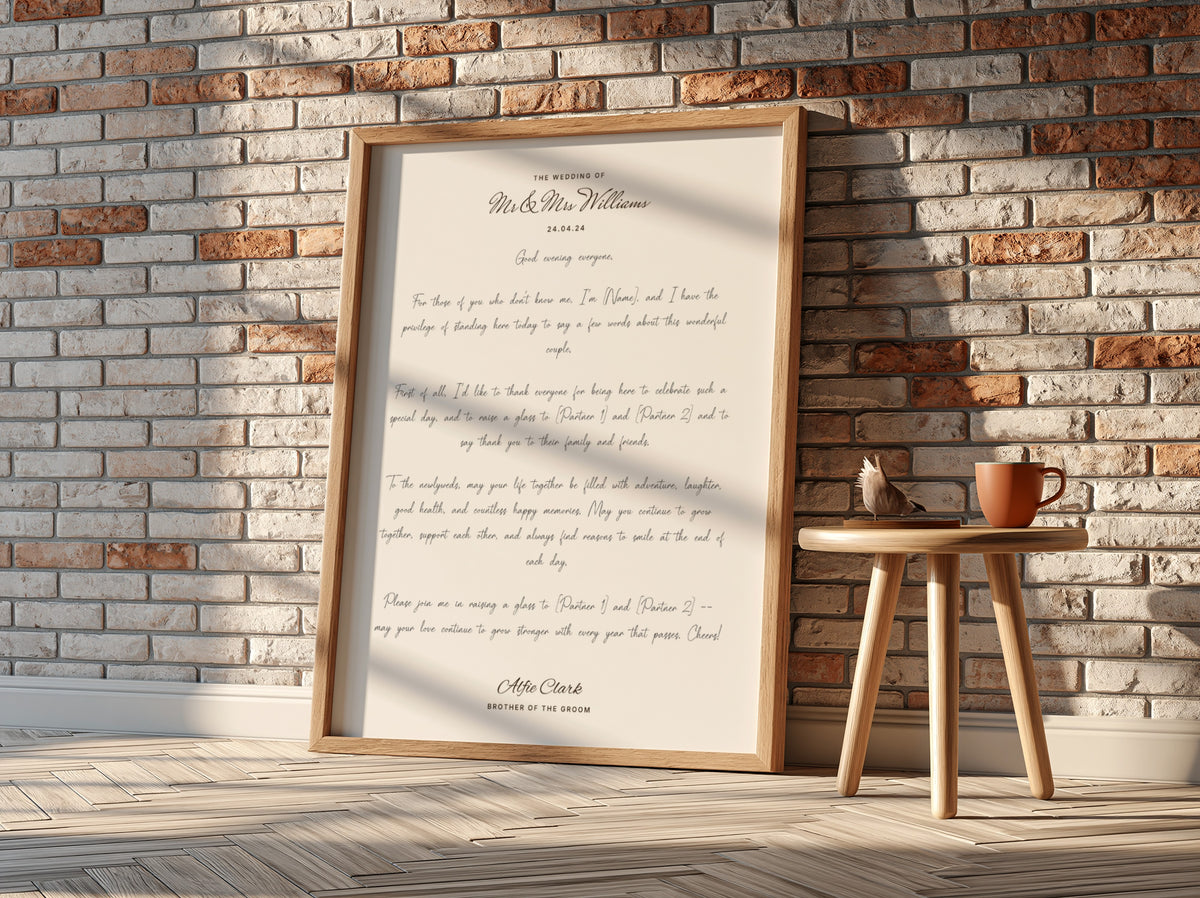 Personalised Wedding Speech Keepsake Poster