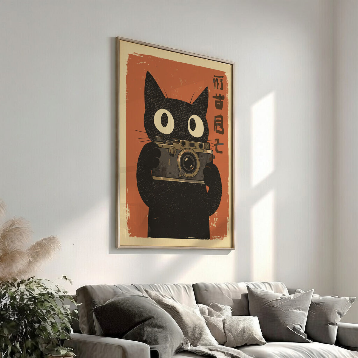 Black Cat Camera Poster – Funny Retro Japanese Photography Art Print