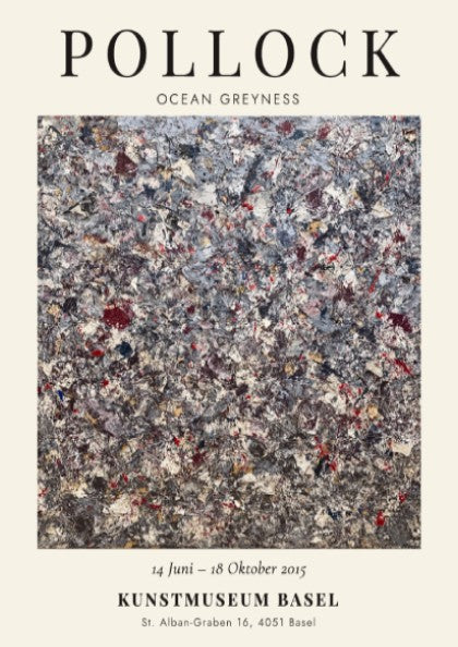Wall art poster featuring Jackson Pollock Ocean Greyness exhibition details on cream background