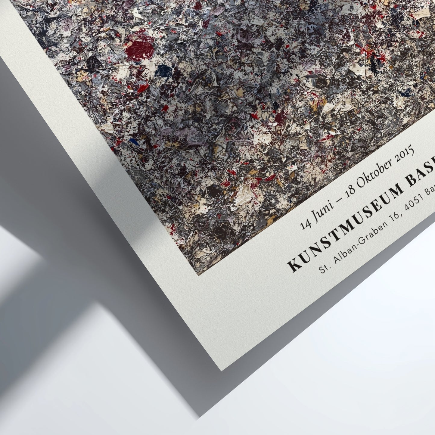 Wall art poster featuring Jackson Pollock Ocean Greyness exhibition details on cream background