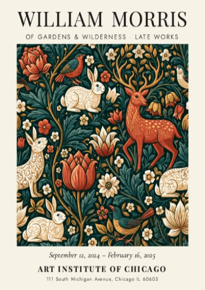 William Morris poster featuring vibrant flora and fauna design