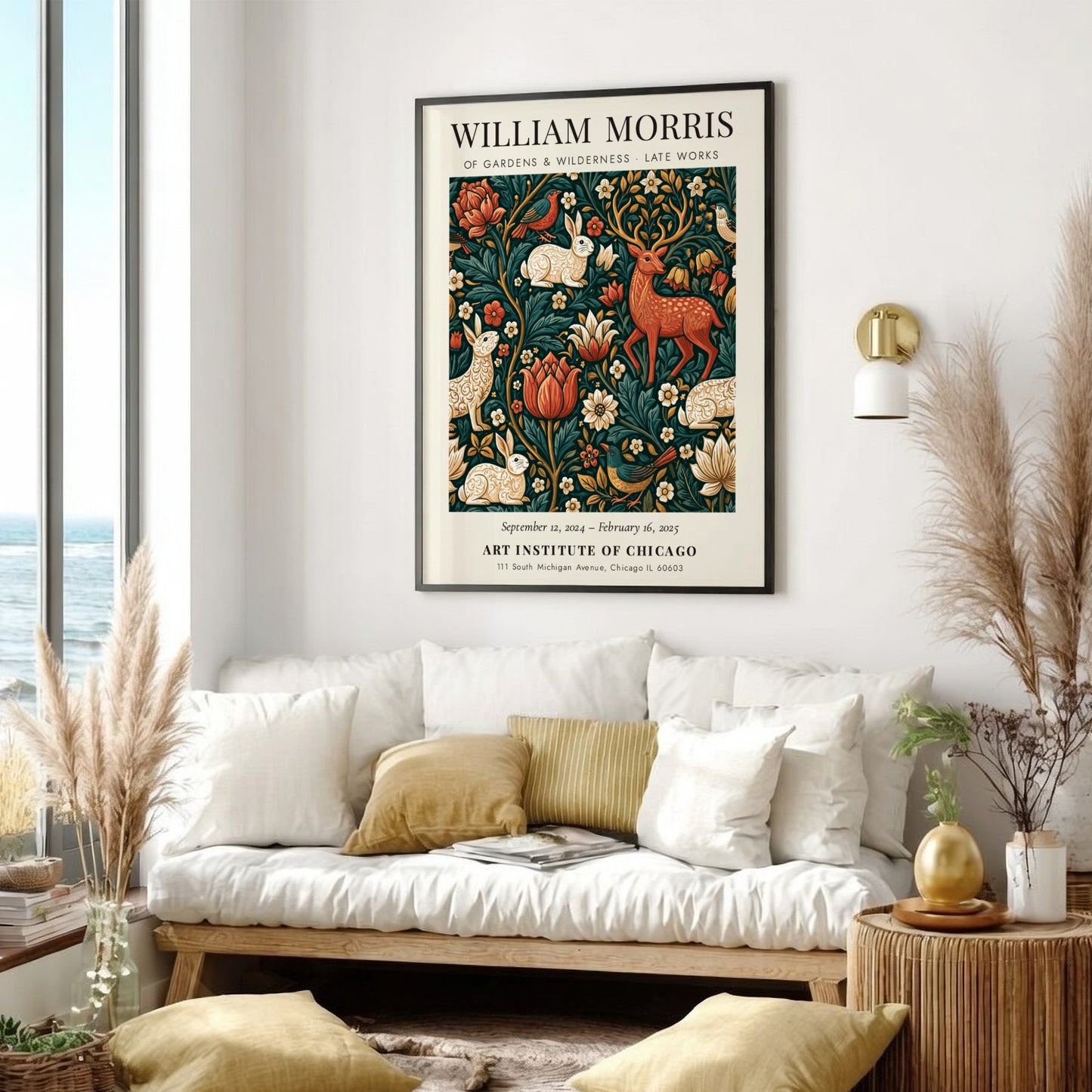 William Morris poster featuring vibrant flora and fauna design