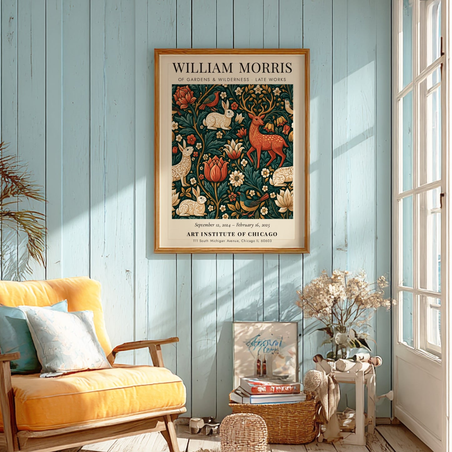 William Morris poster featuring vibrant flora and fauna design