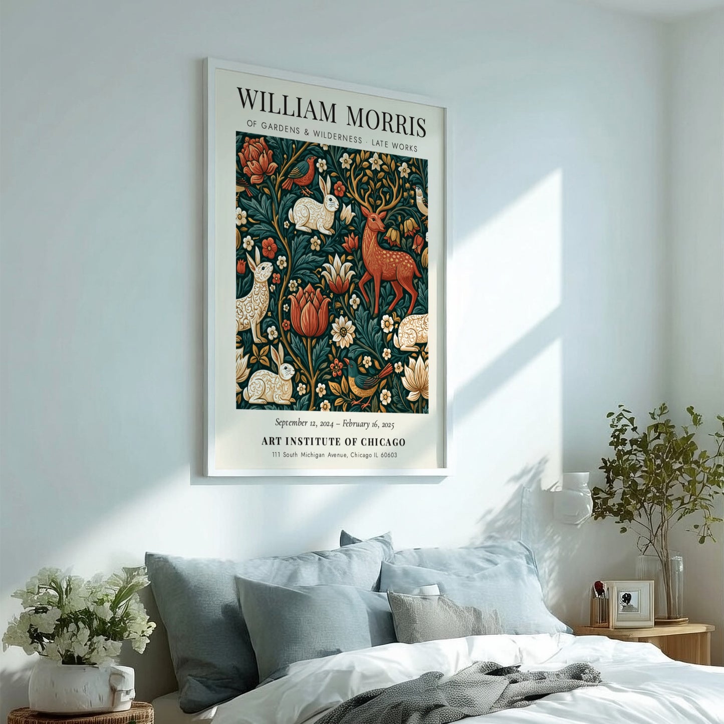 William Morris poster featuring vibrant flora and fauna design