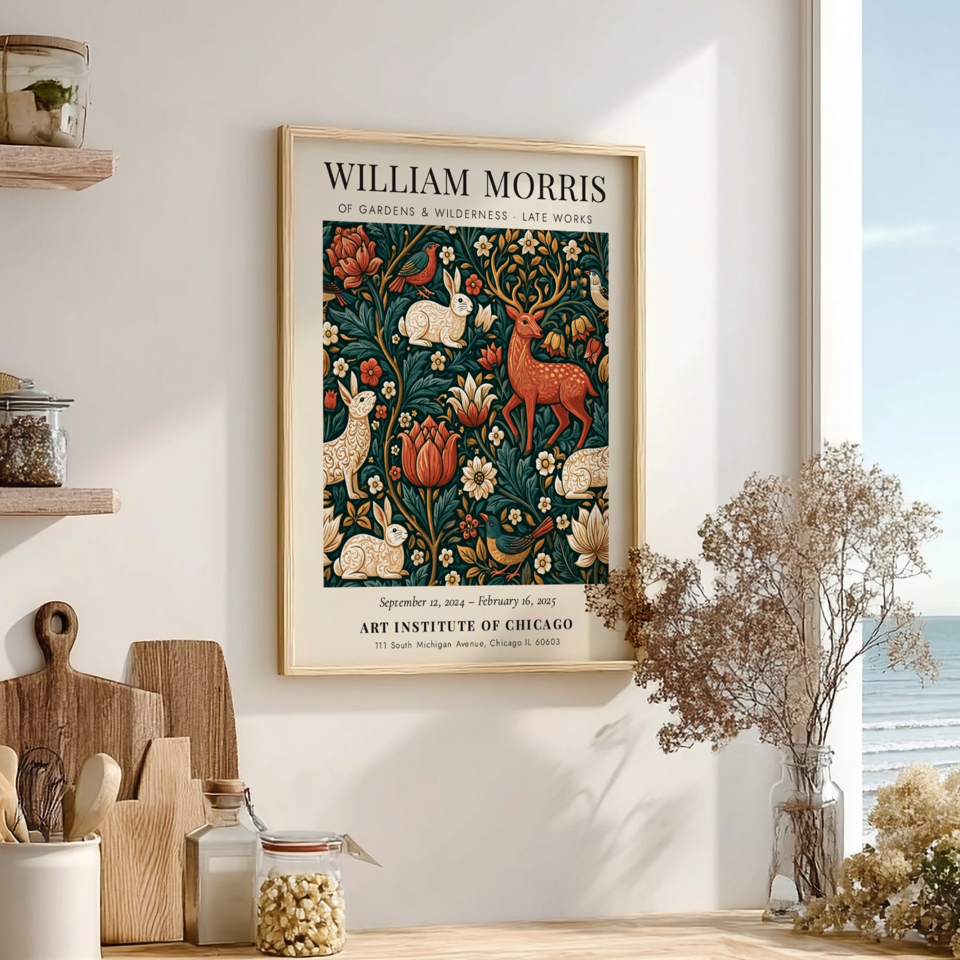 William Morris poster featuring vibrant flora and fauna design