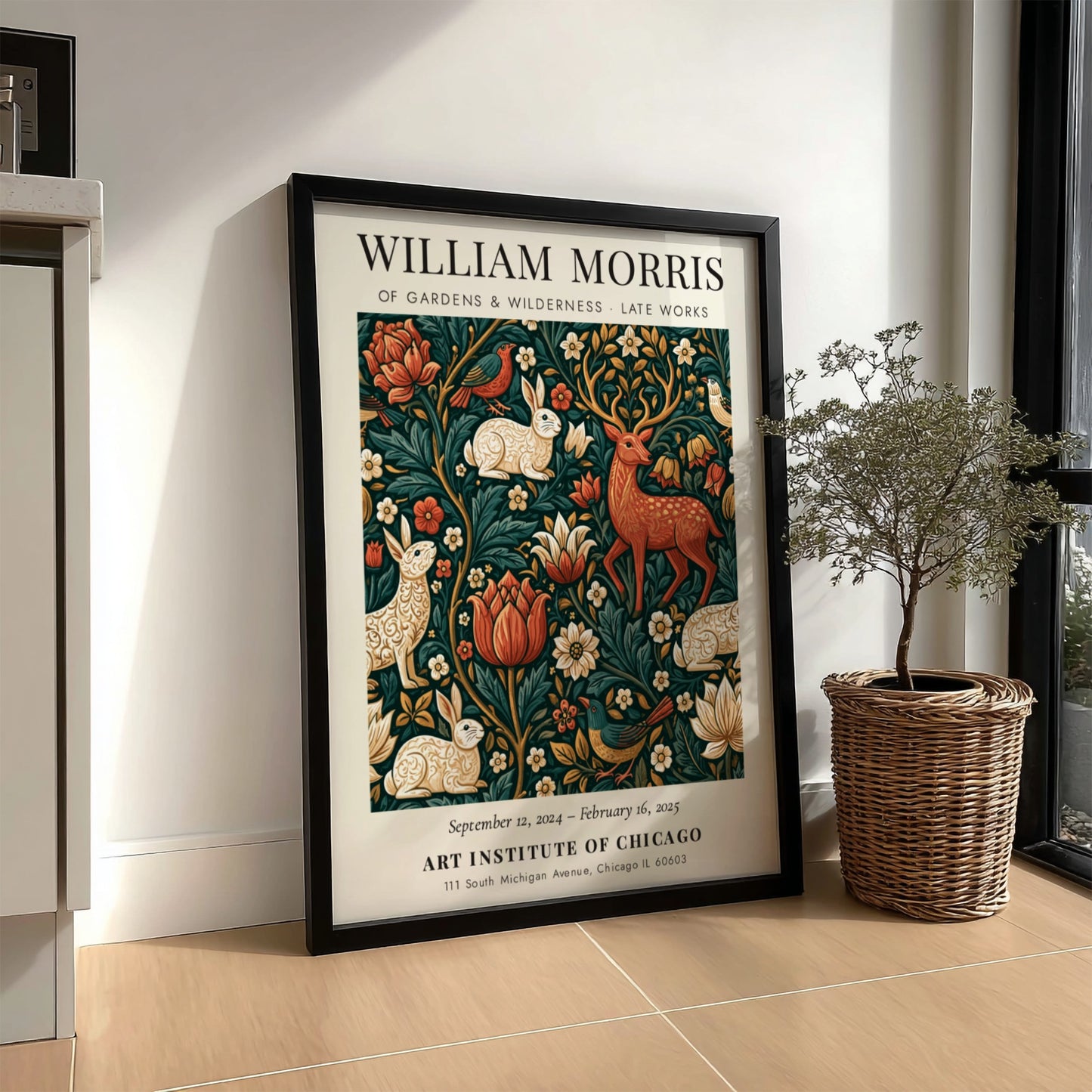 William Morris poster featuring vibrant flora and fauna design