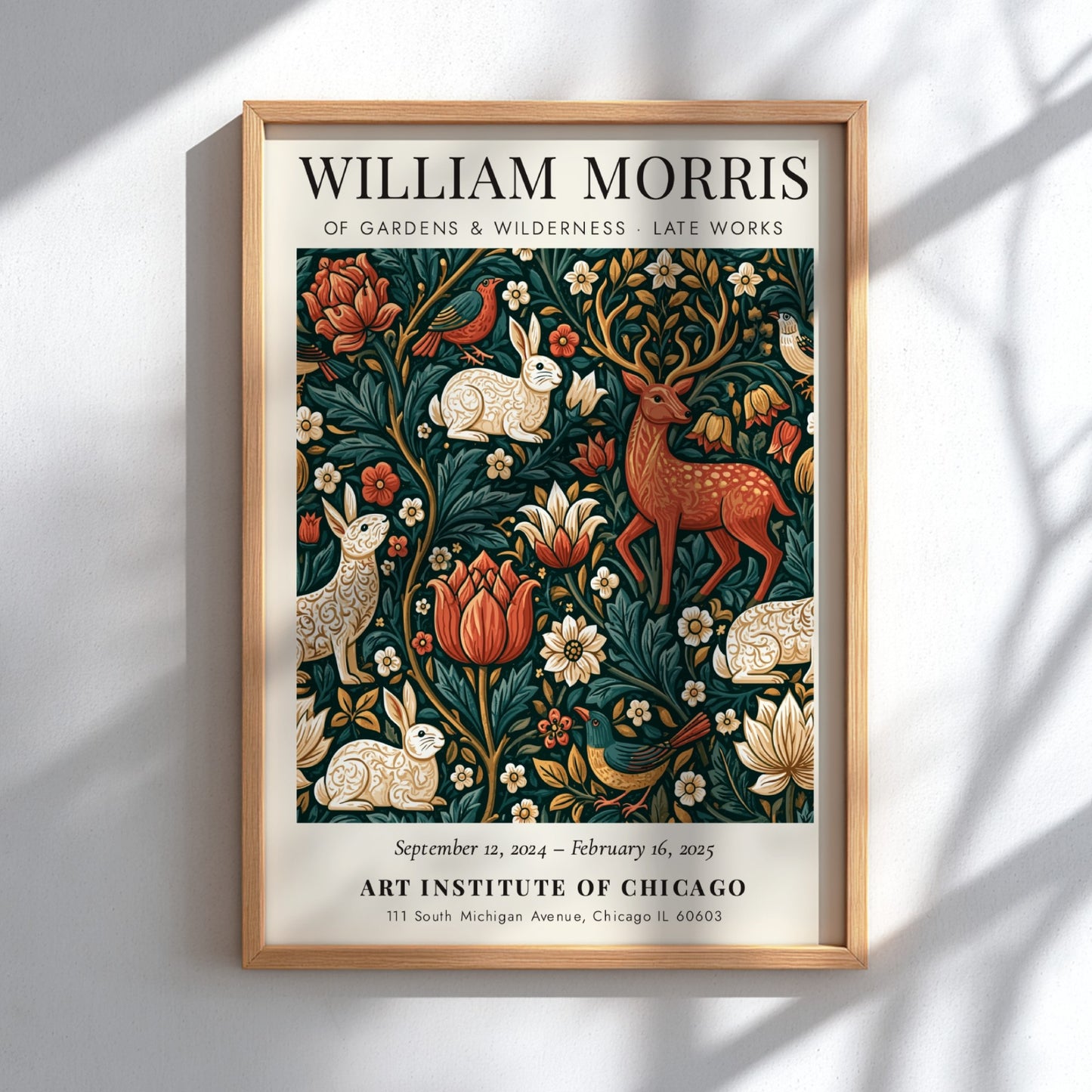 William Morris poster featuring vibrant flora and fauna design