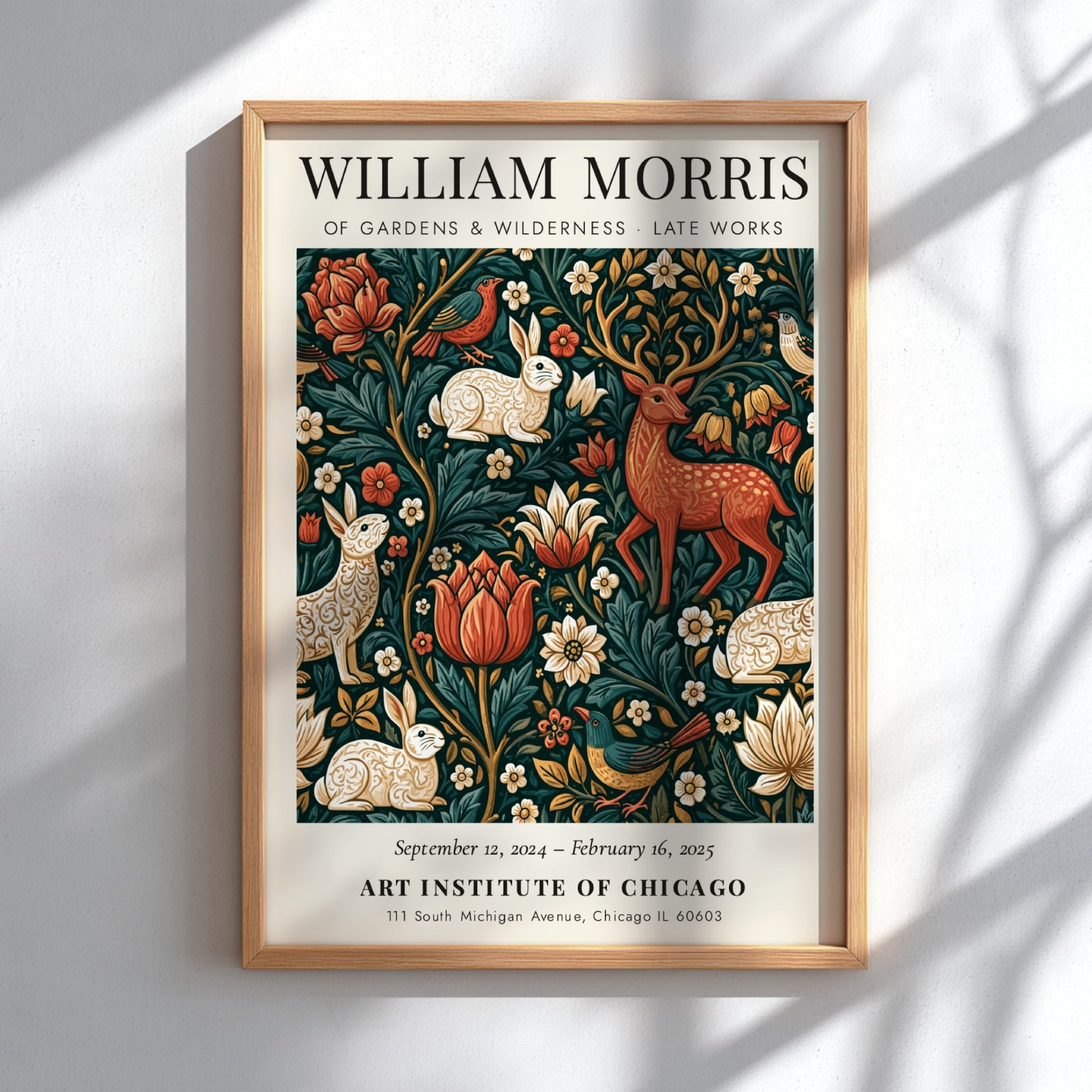 William Morris poster featuring vibrant flora and fauna design