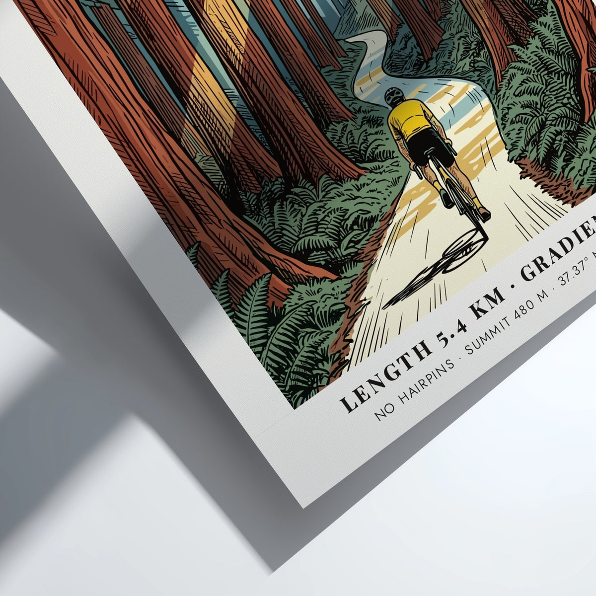 Cycling poster of Old La Honda featuring a rider on a forest road.