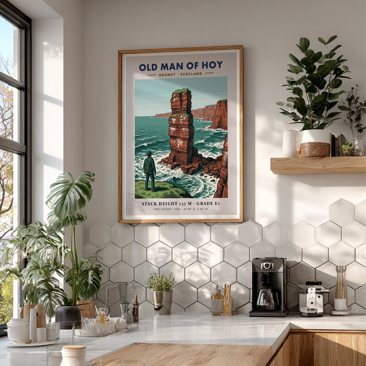 Poster of the Old Man of Hoy sea stack in Scotland with a climber.