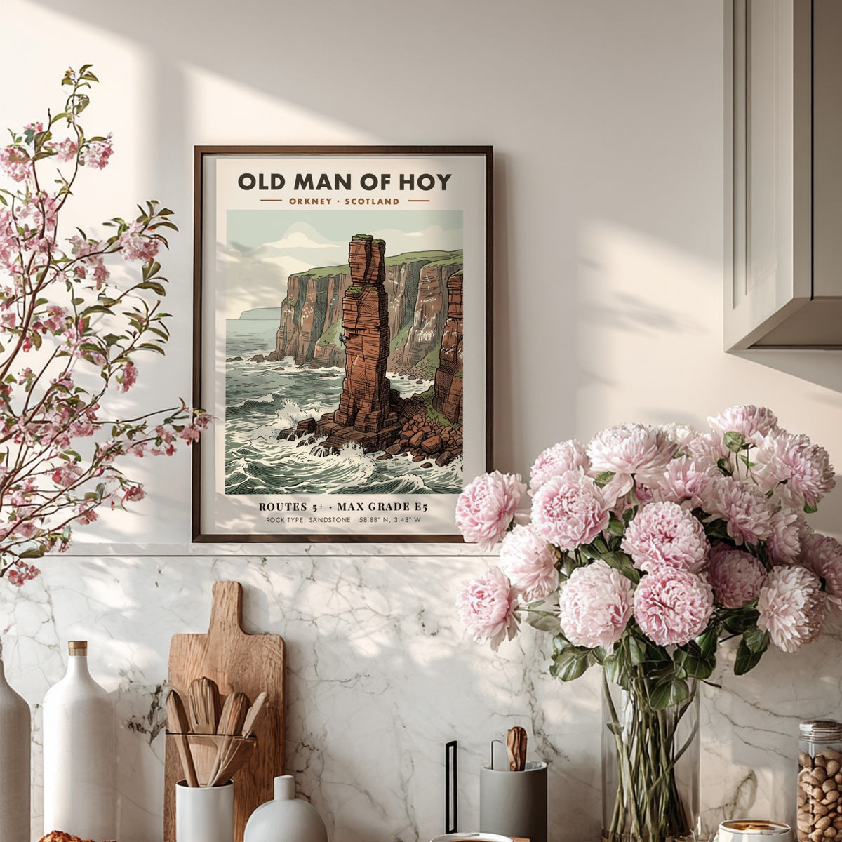 Poster featuring the red sandstone Old Man of Hoy sea stack in Scotland
