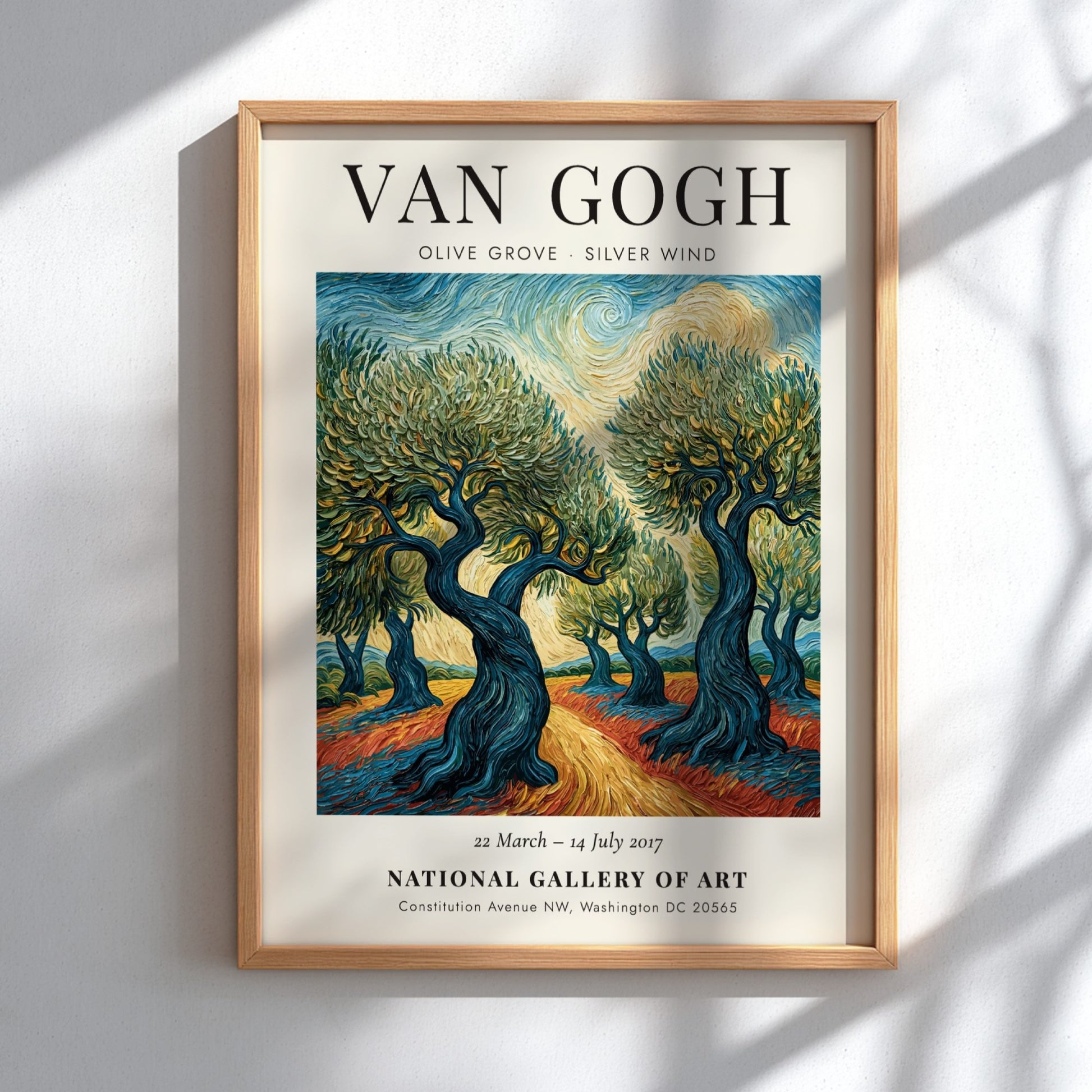 Olive Grove Silver Wind poster featuring swirling colors and vibrant landscapes inspired by Van Gogh's style