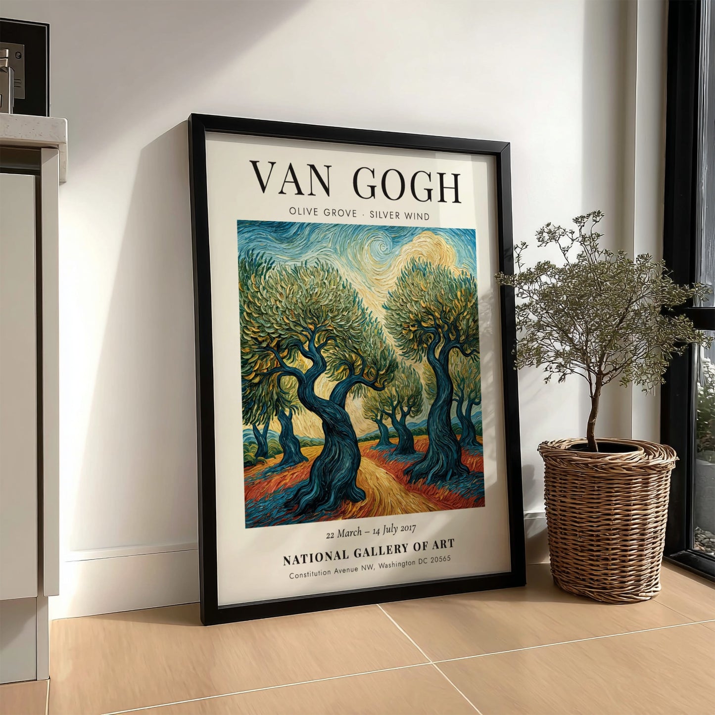 Olive Grove Silver Wind poster featuring swirling colors and vibrant landscapes inspired by Van Gogh's style