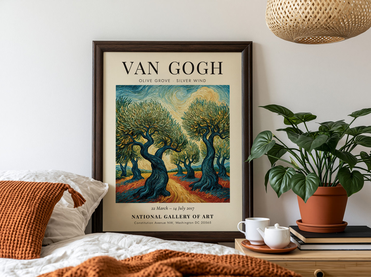 Olive Grove Silver Wind poster featuring swirling colors and vibrant landscapes inspired by Van Gogh's style