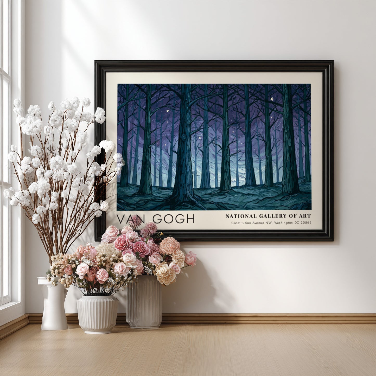 Olive Grove wall art print featuring deep blues and purples in Van Gogh's landscape style