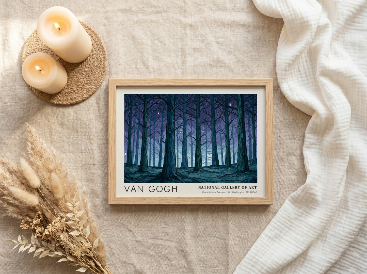 Olive Grove wall art print featuring deep blues and purples in Van Gogh's landscape style
