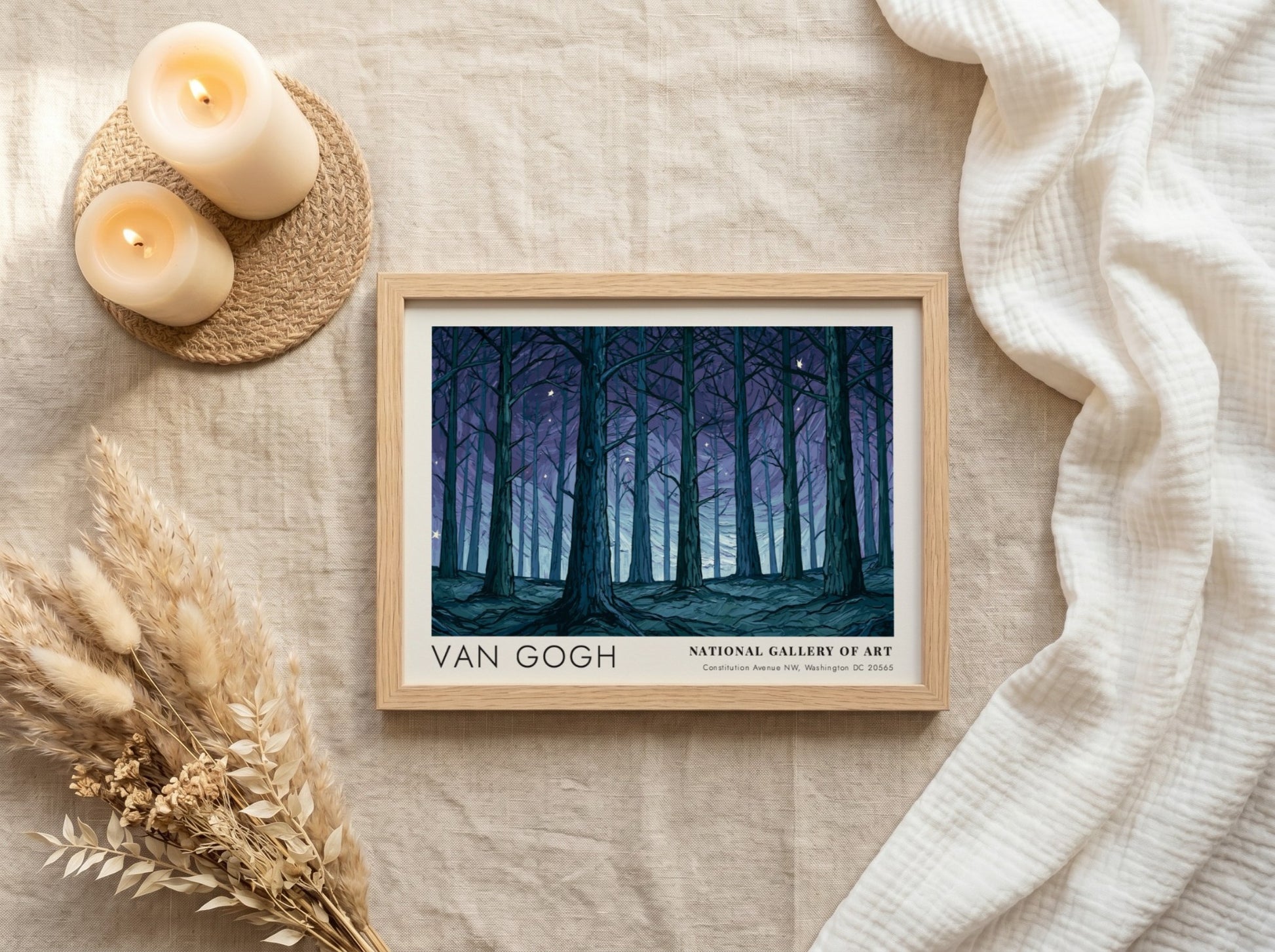 Olive Grove wall art print featuring deep blues and purples in Van Gogh's landscape style